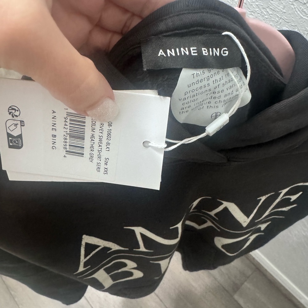 NWT Anine Bing $220 Faded Black/Grey Logo Hoodie XXS (VERY oversized) 23” PTP - Picture 11 of 11
